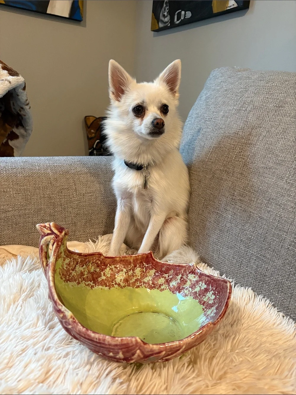 Mccoy Green and Red Glazed 1950’s Leaf bowl.